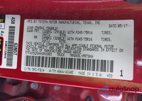 2017 Toyota Tacoma Sr z USA, uszkodzony, nr VIN 5TFAX5GNXHX092803